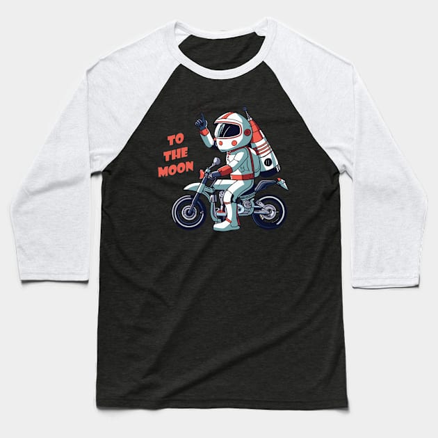 kid astronaut on bike - to the moon Baseball T-Shirt by Kingrocker Clothing